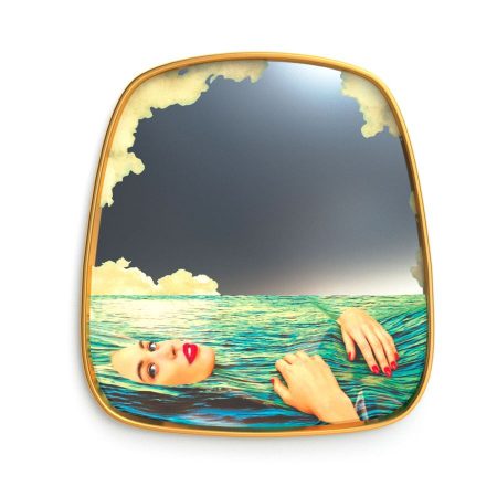Specchio Seagirl con cornice dorata Toiletpaper
