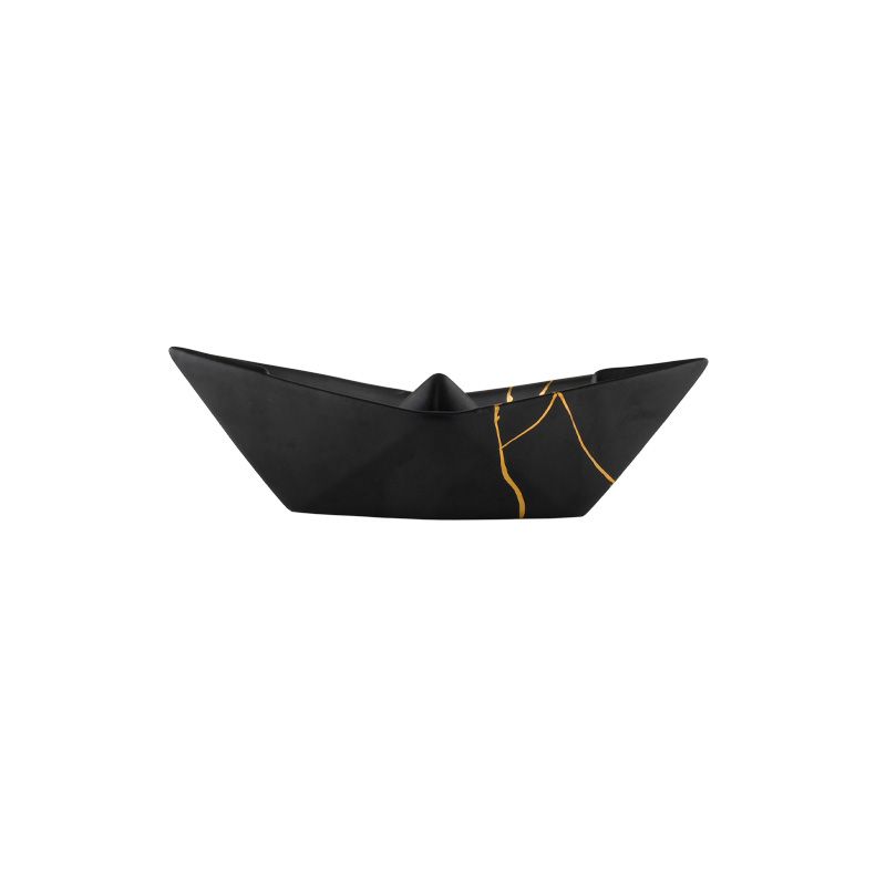 Barchetta Origami Kintsugi Crescentini piccola nera opaca con venature in oro