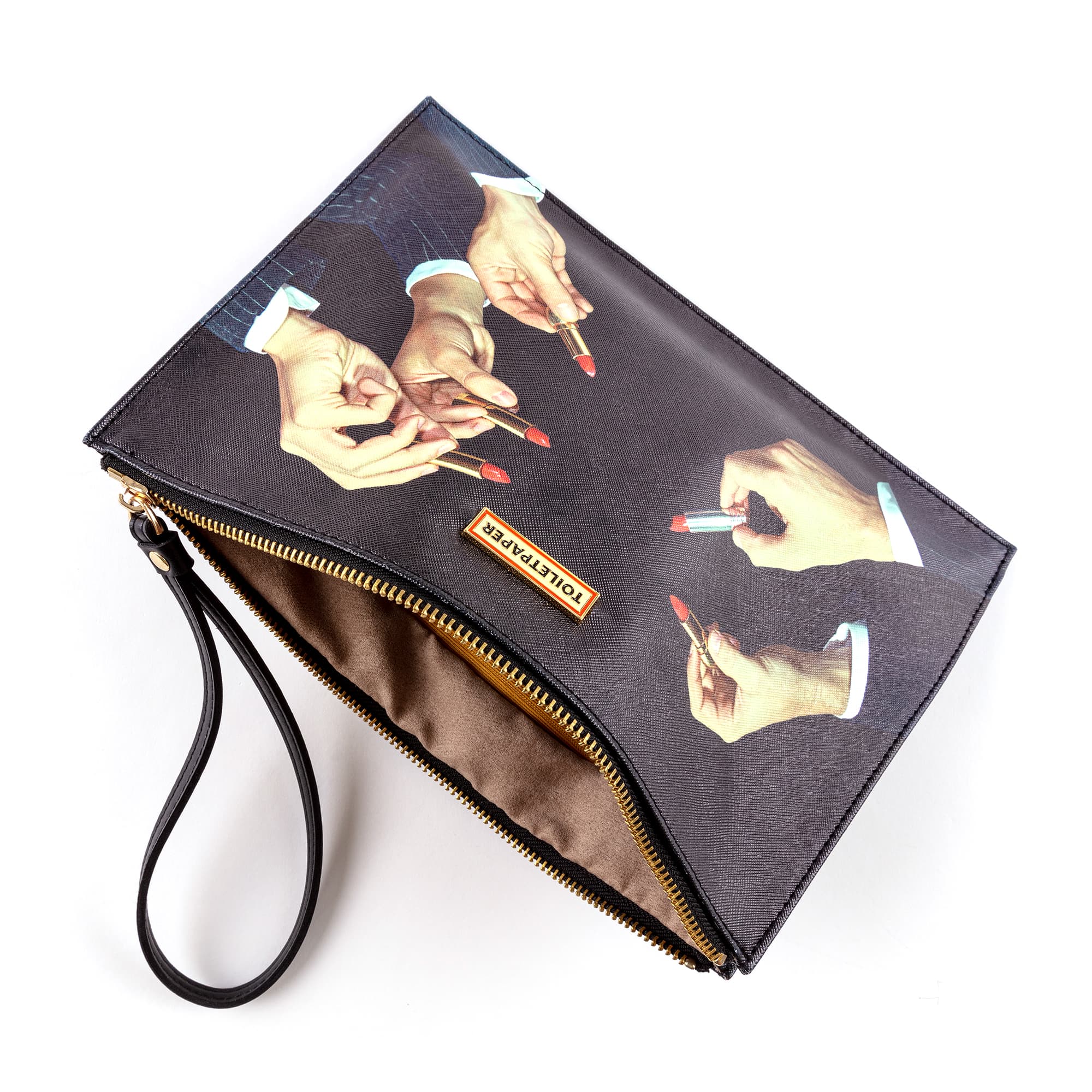 Pochette Grande Lipsticks Nero "toiletpaper" Cm 28x20x3 - Black Lipsticks – Seletti - vista prodotto 3