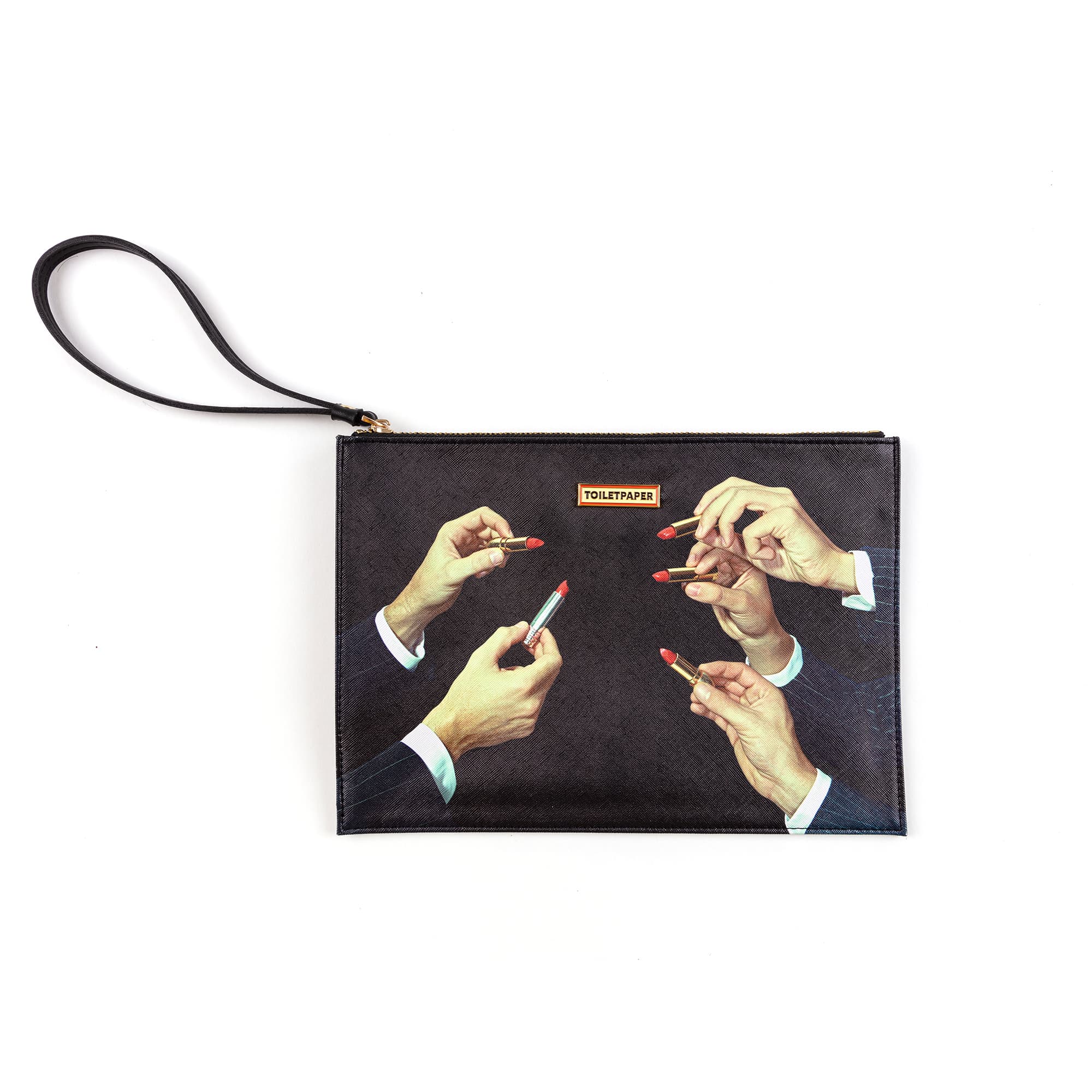 Pochette Grande Lipsticks Nero "toiletpaper" Cm 28x20x3 - Black Lipsticks – Seletti - vista prodotto 4
