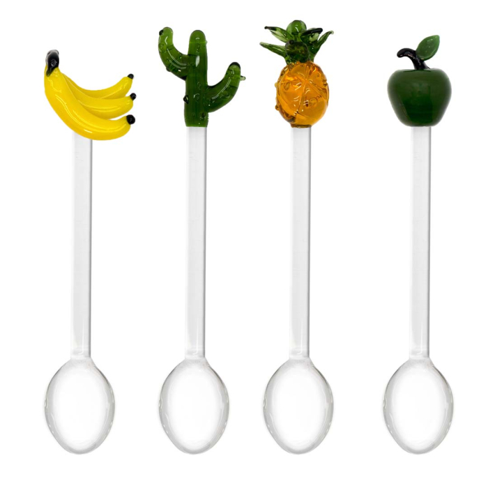 Set 4 cucchiaini Monterey WD Lifestyle azzurro con banane, cactus, ananas e mela verde