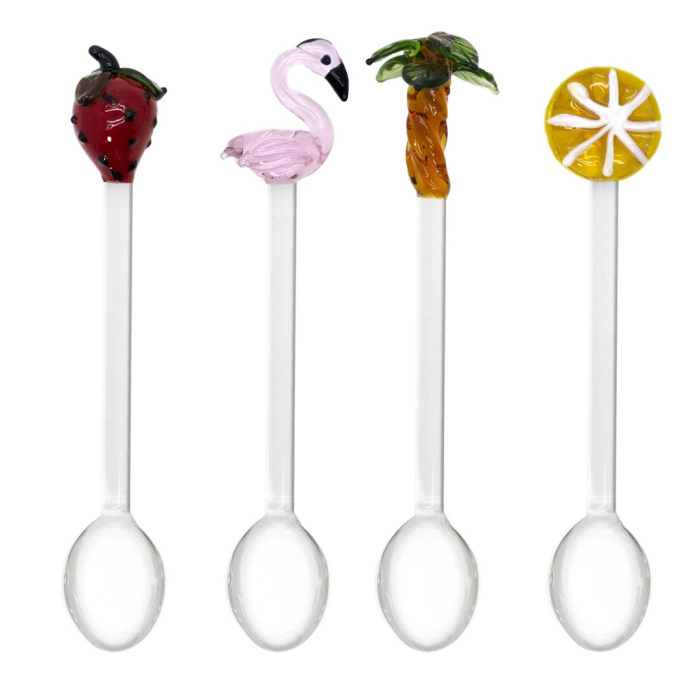 Set 4 cucchiaini Monterey WD Lifestyle rosa con fragola, fenicottero, palma e fetta d’arancia