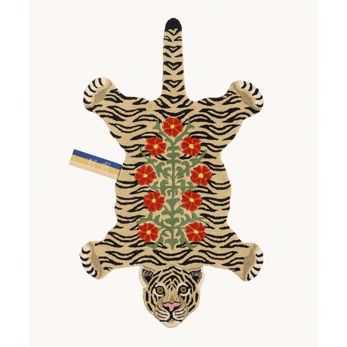 Floral White Tiger Rug Large Doing Goods – vista frontale