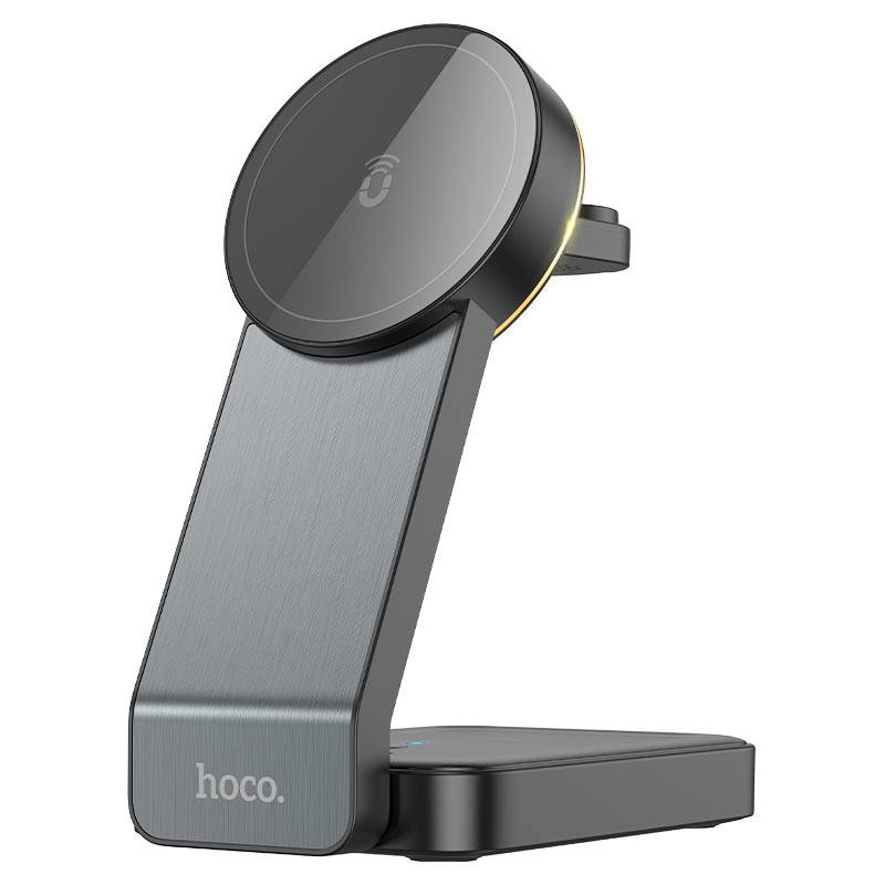HOCO CQ3 Noble nero aperto con smartphone, Apple Watch e auricolari