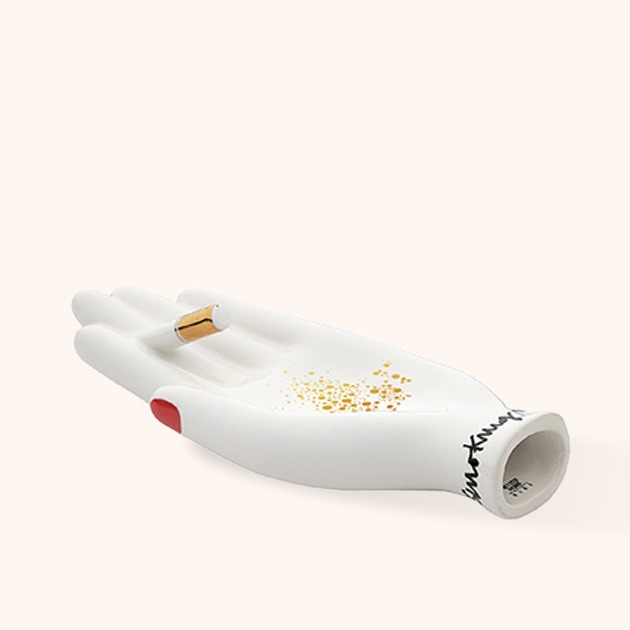 Mano Posacenere Bitossi Home in ceramica bianca con dettagli oro