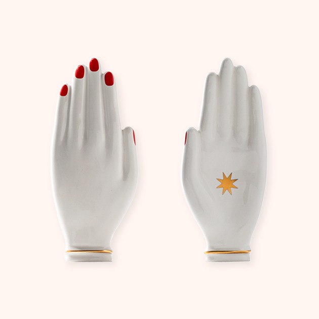 Mani Svuotatasche Bitossi Home in ceramica bianca con dettagli oro
