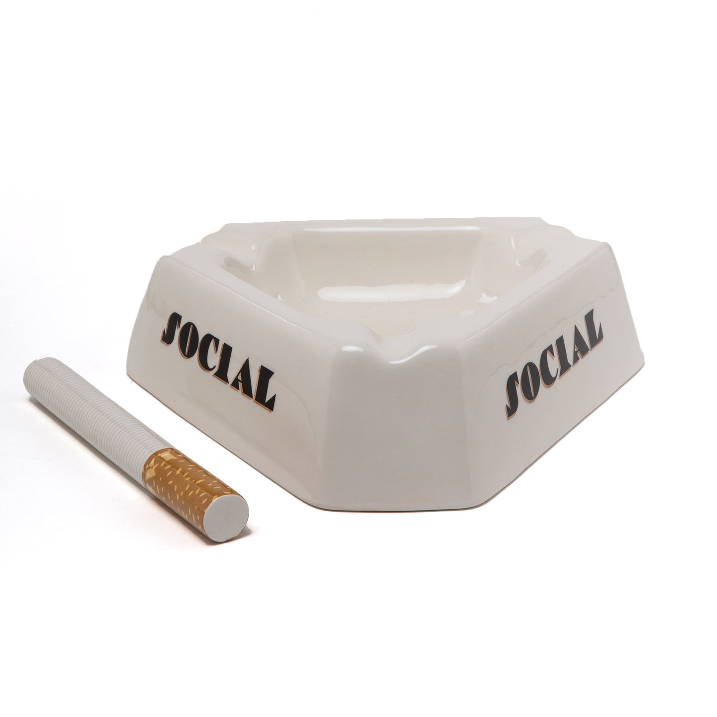 Centrotavola Social Smoker in porcellana, vista laterale