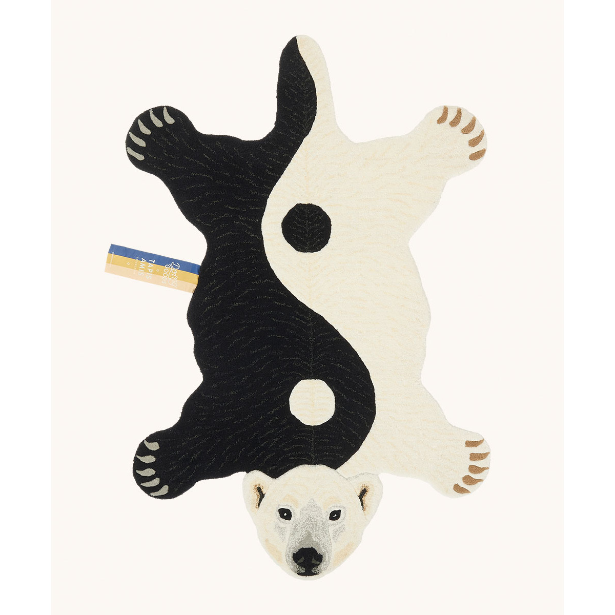 Tappeto orso Mara Yin Yang Large Doing Goods, vista completa nero e avorio