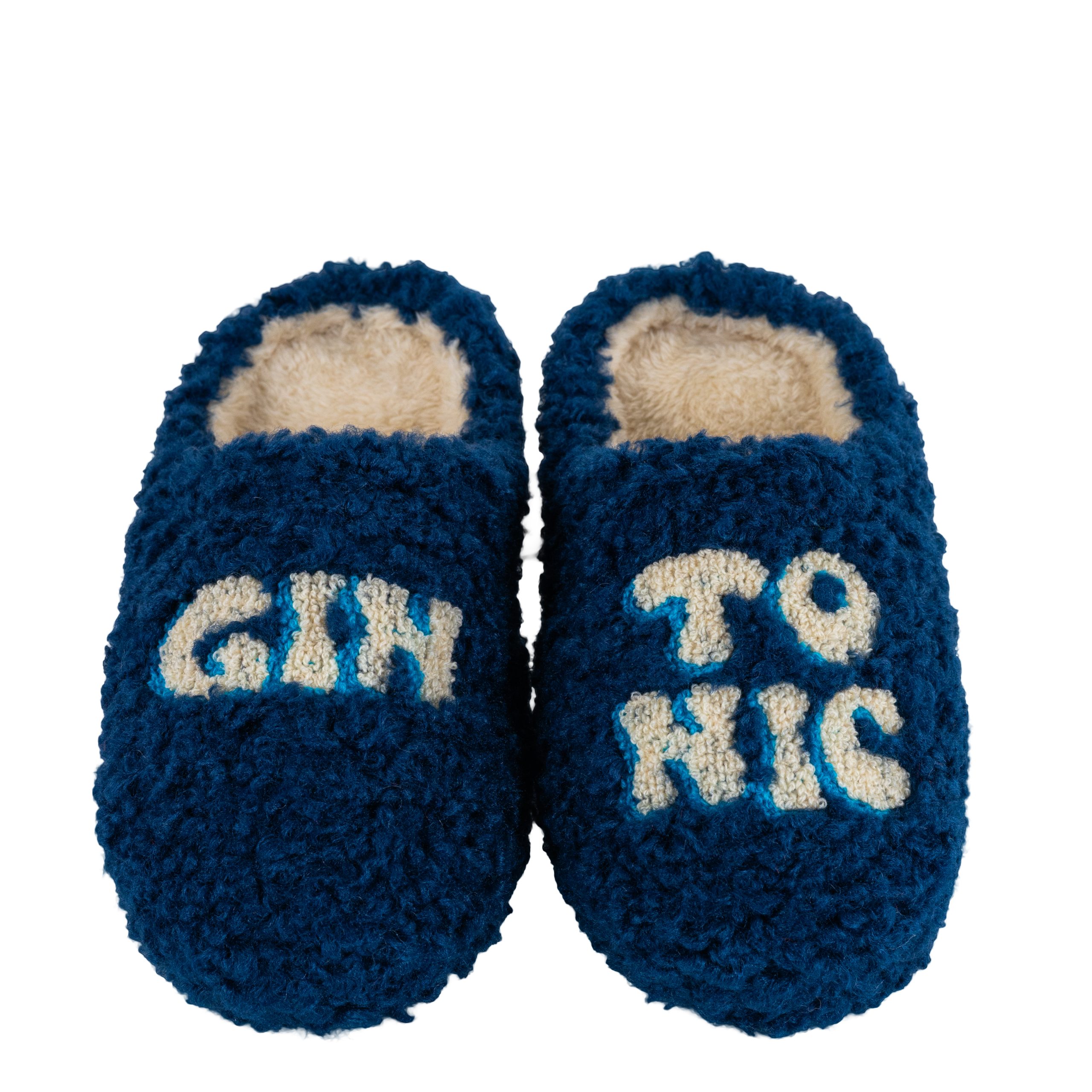 Pantofole Gin Tonic blu con lettere e interno chiari